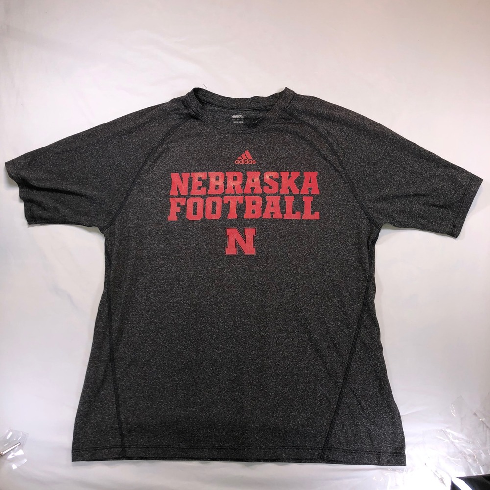 Adidas Nebraska Football Climalite T-Shirt Mens Large Gray Heather Raglan Sleeve